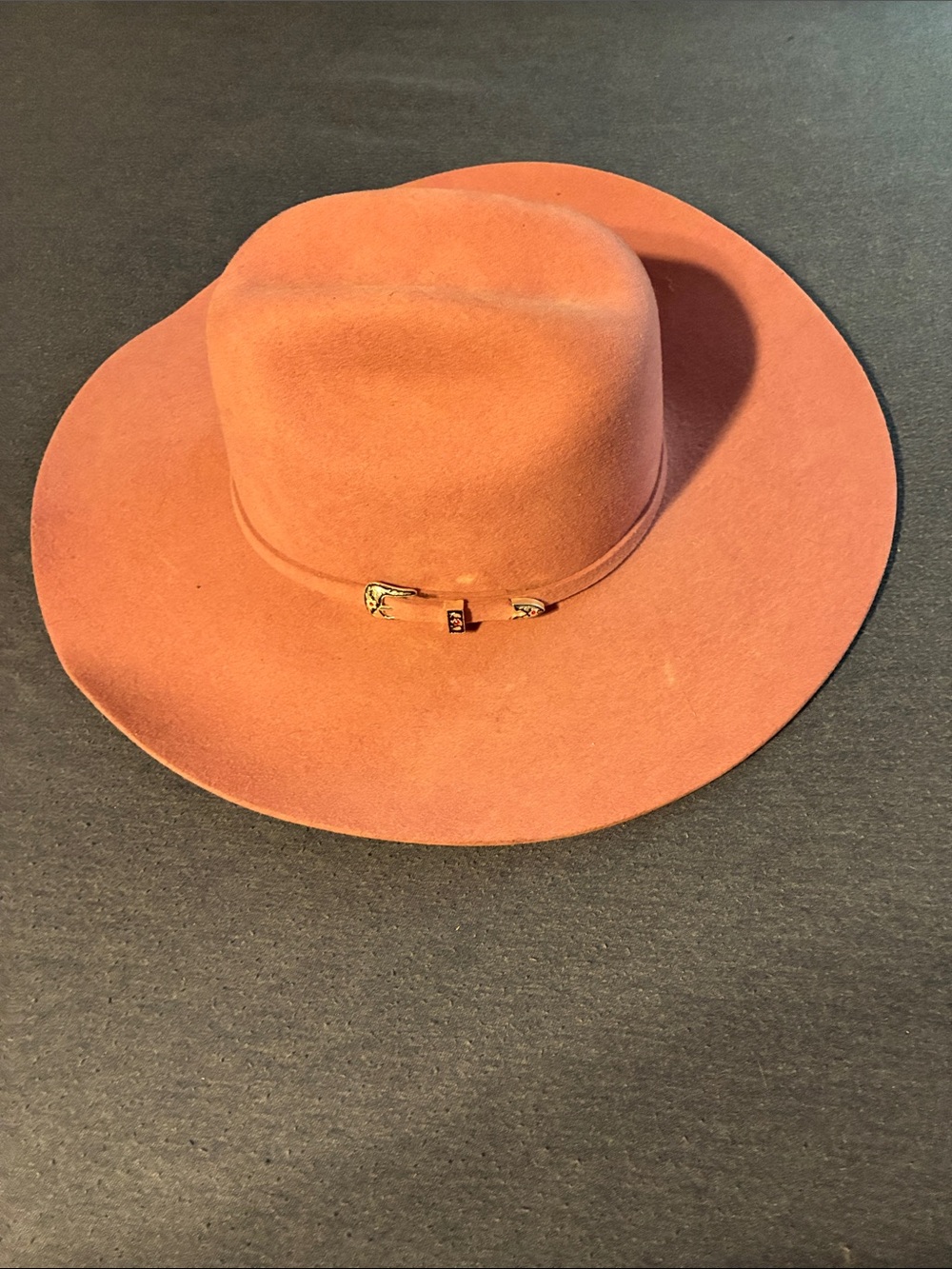 Wide-Brim Serratelli Wool Felt Cowboy Hat in Coral with Gold Accent